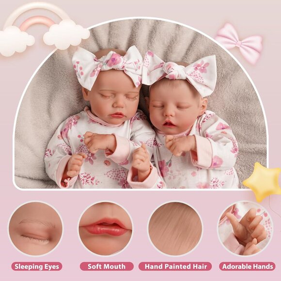 Lifelike Reborn Baby Dolls Twins 17 inch Soft Vinyl Boy & Girl Sleeping Doll New - Picture 3 of 8